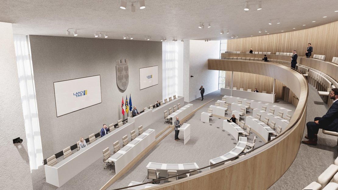 Eine weitere grafische Darstellung des geplanten Landtagssaals.